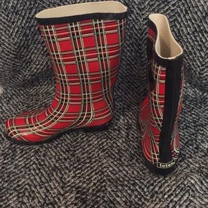 ☔️Totes Red Plaid Rain Boots☂️